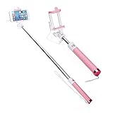 Aeeque Selfie Stick [No Bluetooth] Wired Selfie Stick, Extendable Selfie Stick for iPhone X 6 6S 7 8 Plus 5 SE Galaxy Note 8 S9 S8 Plus S7 Edge J7 J3 Google LG Xiaomi, Gifts for Girls/Boys, Pink