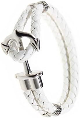DreamMarker Happiness Jewelry Unisex PU Leather Bracelet With Anchor Alloy Clasp 8.6 Inches Length (White Silver)