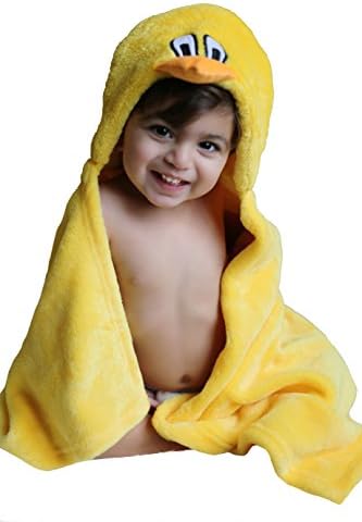 Premium Baby Hooded Blanket Gift Set in Yellow. Cute Duck is the Hood, Super Soft and Gentle for Baby Skin. Generous 30 Inches Long by 36 Inches Wide. Washcloth and Baby Bib In Yellow Included..
