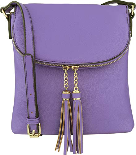 B BRENTANO Vegan Medium Flap-Over Crossbody Handbag with Tassel Accents (Ultra-Violet.)