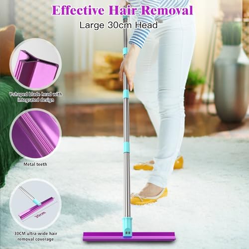 Carpet Rake with 57" Long Handle for Dog Hair Remover,Double Sided,Push or Pull,Easy to Work,Upgrated Carpet Brush for Pet Hair,Reusable Lint Rollers