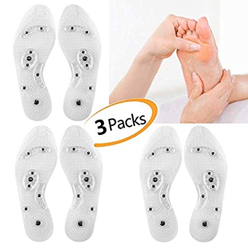 3 Pairs Acupressure Magnetic Massage Insoles, Oumers Foot Massage Shoe-pad Foot Therapy Reflexology Pain Relief Shoe Insoles,Transparent (US M:8-11 W:9-12)