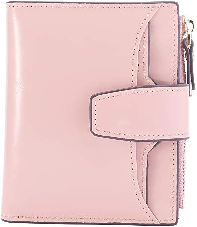 AINIMOER Women's RFID Blocking Leather Small Compact Bi-fold Zipper Pocket Wallet Card Case Purse with id Window