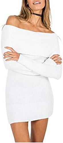WAREN Women's Long Sleeve Off Shoulder Knitted Sweater Dress