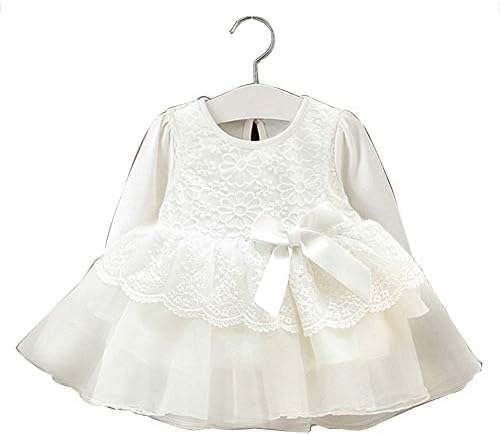 Newborn Infant Baby Girl Bow Lace Dress Romper Jumpsuits Baptism Dress Long Sleeve Jumpsuit Outfit Clothes White 73cm
