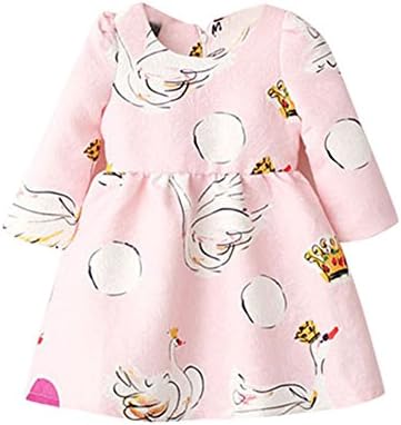 Weixinbuy Kids Girls Swan Print Long Sleeve Princess Fall Mini Tutu Dress