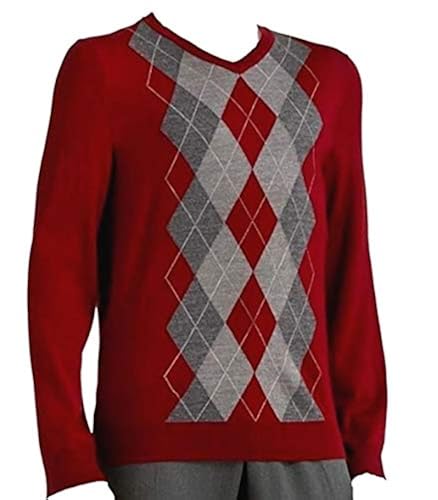 LIZ CLAIBORNE Apt Argyle Merino Wool Blend Sweater V-Neck Dark