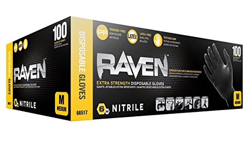 SAS Safety 66517 Raven Powder-Free Disposable Black Nitrile 6 Mil Gloves, Medium, 100 Gloves by Weight (10 Boxes-Case (1000)) - Thumbnail 4