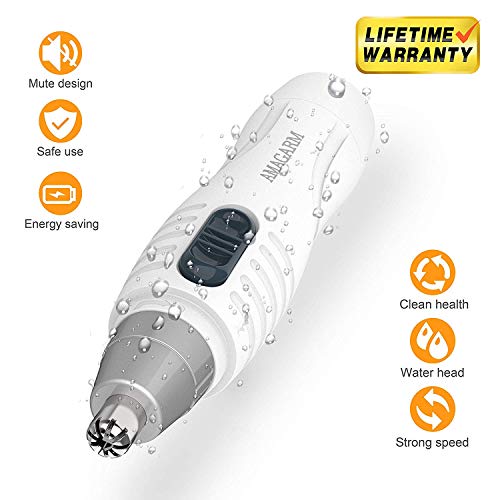 Updated Version Painless Nose Hair Trimmer for Men & Women, AMAGARM Electric Ear Eyebrow Ear Hair Remover/Clippers Epilator Removal, PX67 Waterproof, Mute Motor, Double-Edge Stainless Steel Blades
