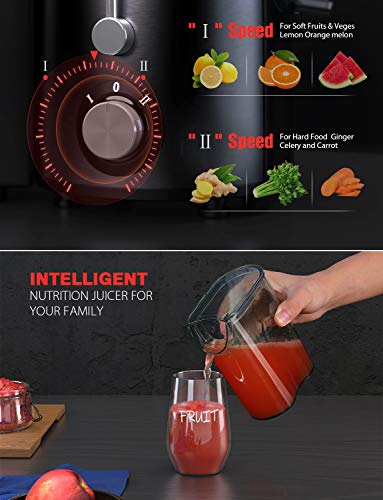 Homgeek Juicer Machines, Juicer Extractor with 3'' Wide Mouth, Dual Speed Mode Compact Juicer with Anti-Shake, Easy to Clean, BPA-FREE