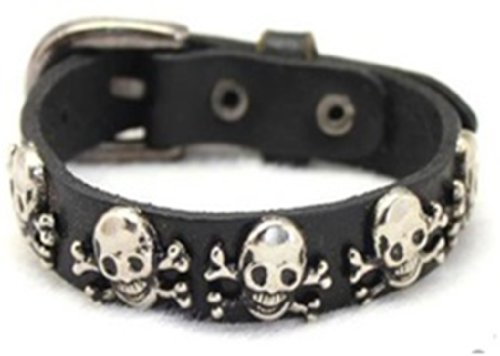 Leather Bracelet with Skull and Crossbones for the Pirate in You, Halloween Jewelry