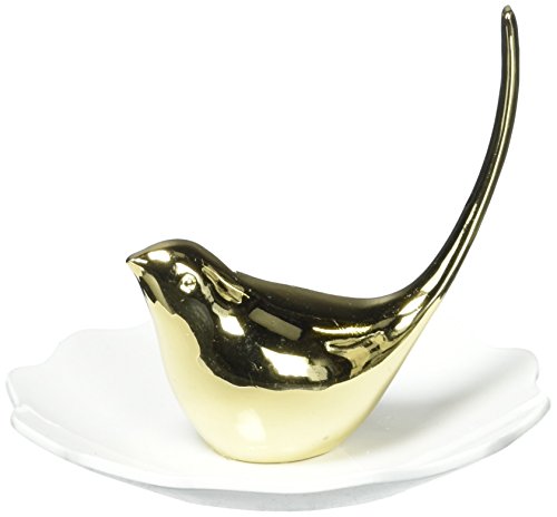 Creative Co-Op Zinc Ring Holder with Gold Bird