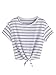 ROMWE Women's Knot Front Long Sleeve Striped Crop Top Tee T-shirt, Blue & White, Large(US8-10)