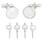 Cuff-Daddy Mens Mother of Pearl Silver Spring Back Cufflinks and Studs Formal Set with Presentation Box