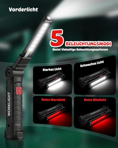 Coquimbo LED Work Light, Workshop Lamp, Gifts for Dad, Men, Hand Torch with Magnet and Hook, for Car Repair, Camping, Emergencies, Pack of 2, Black