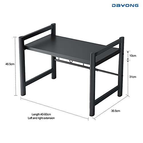 DAYONG Microwave Oven Rack,Expandable Horizontal Extension Microwave Shelf Toaster Oven Stand Rice Cooker Stand Kitchen Counter Top Organizer 2-tier with 6 Hooks