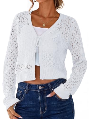 Women’s Crochet Shrugs Cardigans V Neck Light Weight Beach Sweaters White at Amazon