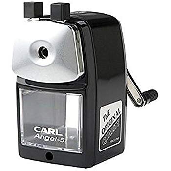 Classic Manual Pencil Sharpener. BLACK. Heavy Duty but Quiet for Office and Home Desks, School Classroom. Carl A-5 Angel