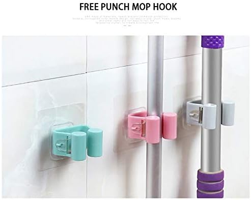 Jimin 3pcs Non Punch Adhesive Wall Mounted Mop Holder Storage Broom Hanger Clip Seamless Mop Hook Bathroom Home Kitchen Organizer