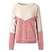 Amlaiworld Women Winter Sweater Round Neck Solid Pullover Blouse Stitching Plush Long-Sleeved Sweatshirt Top Pinkthumb 2