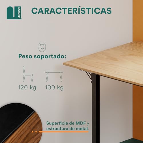 MUBSON Comedor 2 en 1 con 4 Sillas. Comedor Colapsable Ponce con Superficie de 120x78 cm. Mesa Plegable para 2 o 4 Personas. Mesa para Cocina, Hogar o Terraza. Antecomedor. Dining Table (Beige)