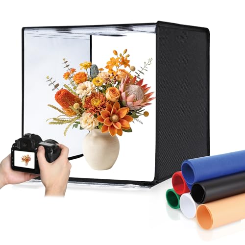 PULUZ 60X60cm Fotobox Fotografie Light Box, tragbare 23.6 Zoll Große Fotostudio Softbox Dimmbar LED Beleuchtung Bewegliches Lichtpaneel mit 6-Lightbox