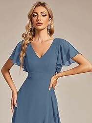 Ever-Pretty Women's Double V Neck A Line Ruffle Hem