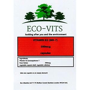 ECO-VITS Vitamin K2 MK7 500MCG 120 CAPS. BIODEGRADABALE Packaging. Sealed Pouch