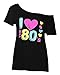 Smile Fish Women's I Love The 80's Off The Shoulder Tops 80s Costumes T Shirts (L, Black) K007