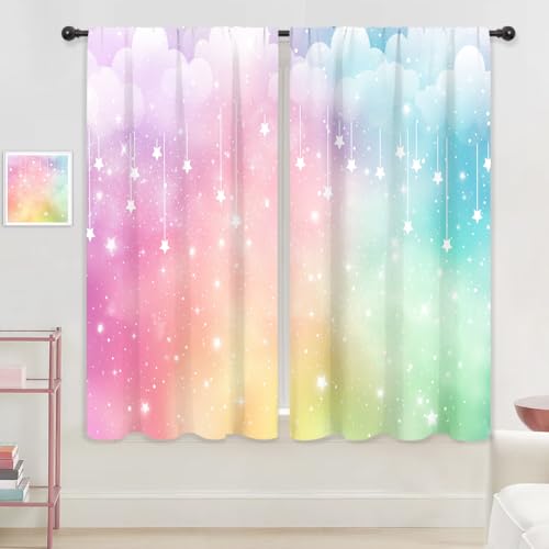Colorful Rainbow Cloud Star Curtains 2 Panels
