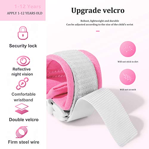 Anti Lost Wrist Link with Induction Lock，Night Reflective Toddler Safety Harnesses Leashes，Babies & Kids (Pink) - Thumbnail 4