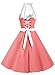 DRESSTELLS Vintage Dresses for Women 1950s, Prom 50s Retro Halter Dress for Cocktail Party, Homecoming Rockabilly Pinup Audrey Hepburn Dresses Coral White XL