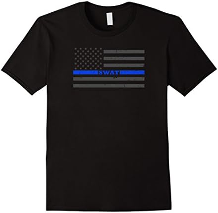 Mens SWAT Thin Blue Line American Flag T-Shirt XL Black