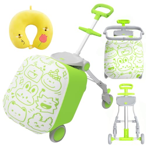 2PCS Kids Ride-on Luggage Set, 20" Expandable Carry-on Rolling Suitcase with Child Guardrail, Kids Trolley Case with Handle, Sit Down Trolley Suitcase for Toddlers With 360° Swivel Wheels and U-Shaped
