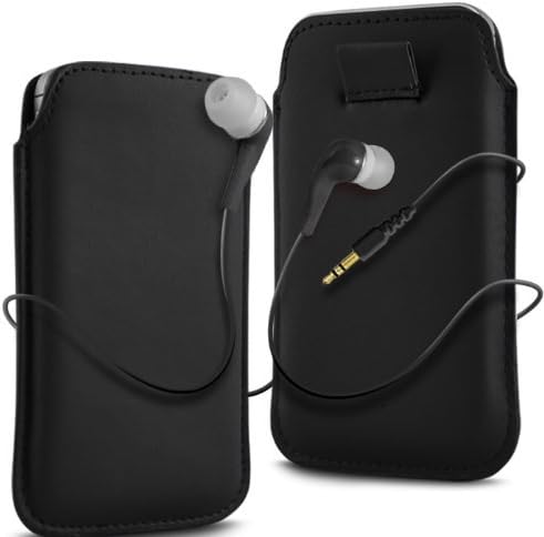 BLACK LEATHER PULL FLIP TAB CASE COVER POUCH & HIGH QUALITY EARBUD EARPHONES FOR NOKIA E72 BY N4U ACCESSORIES