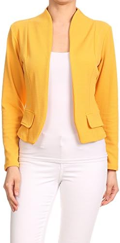 MissyMissy Womens Casual Business Slim Fit Solid Blazer Jackets (Large, Yellow)