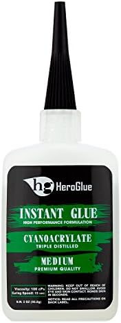 Hero Glue Premium Instant CA Glue, Super Strong, Clear, Home Repairs, Craft Projects, Wood, Metal, Pen Making, Rubber, Plastic, Glass and more (2 OZ MEDIUM VISCOSITY)
