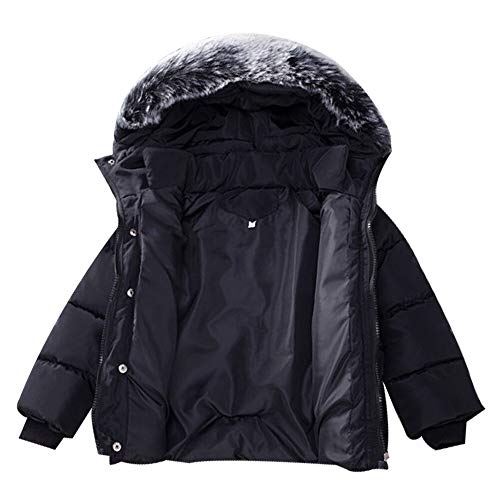 Baby Girl Boy Winter Coats, Thicken Fur Collar Hoodie Down Jacket Windproof Snowsuit Clothing 100 Black