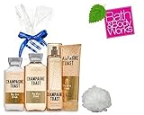 Bath and Body Works CHAMPAGNE TOAST Gift Kit Lotion ~ Cream ~ Fragrance Mist ~ Shower Gel + FREE Shower Sponge Lot of 5