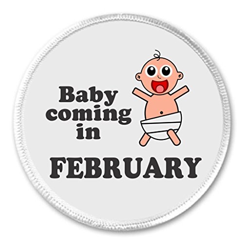 A&T Designs Baby Coming in February 3" Sew On Patch Pregnant Pregnancy Mom Dad