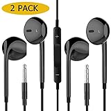 NCLINGLU, 2-PACK 3.5 mm Premium Earphones Headphone, [Stereo Mic Remote Control], Compatible iPhone iPad iPod Samsung Galaxy [Black]