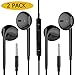 NCLINGLU, 2-Pack 3.5 mm Premium Earphones Headphone, [Stereo Mic Remote Control], Compatible iPhone iPad iPod Samsung Galaxy [Black]