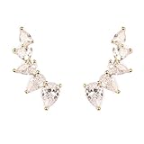 MYS Collection Sparkly Rhinestone Floral Ear Crawlers - Crystal Petal Leaf Climber Earlobe Cuff Earrings Delicate Teardrop Cubic Zirconia