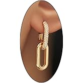 Trendy 14K Gold Hoop Paperclip Square Earrings for Woman Girls Teen,Statement Hanging Drop Dangle Zircon Earrings,Double Hoop Earrings Jewelry Gifts