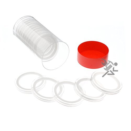 Red Lid Capsule Tube & 15 Air-Tite X40mm White Ring Coin Holders