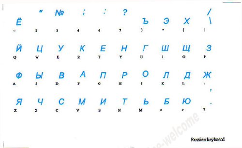 RUSSIAN KEYBOARD STICKERS TRANSPARENT BACKGROUND BLUE LETTERS FOR PC COMPUTER LAPTOP KEYBOARDS