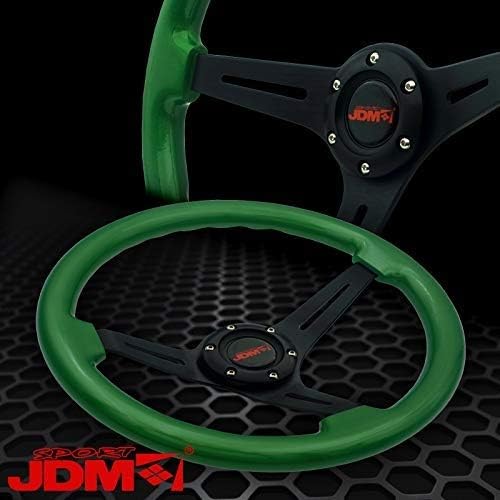 AJP Distributors JDM Sport Universal 345mm 6 Bolt Hole Deep Dish Streak Aluminum Wood Grain Trim Steering Wheel Horn Button JDM Euro VIP Racing Track Drift Drag