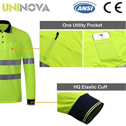 Uninova Safety Shirt High Visibility - Reflective Polo Shirt Long Sleeve for Men and Women - ANSI/ISEA Standards (Medium, Long Sleeve)