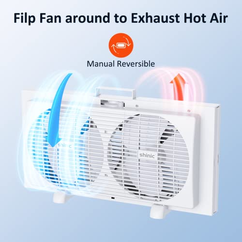 Shinic 9 Inch Twin Window Fan Reversible Airflow Control, 2 Speeds