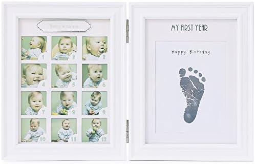 Baby Handprint and Footprint Photo Frame kit (White)- "My First Year" Picture Frame with nontoxic ink- Perfect Shower Gift for New Baby Boy/Girl